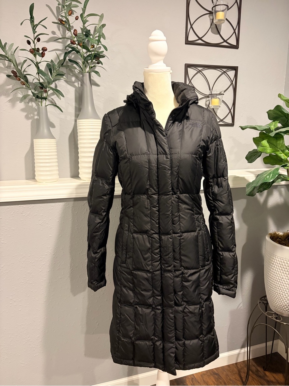 The North Face Women's Black Long Quilted Puffer Coat with Hood